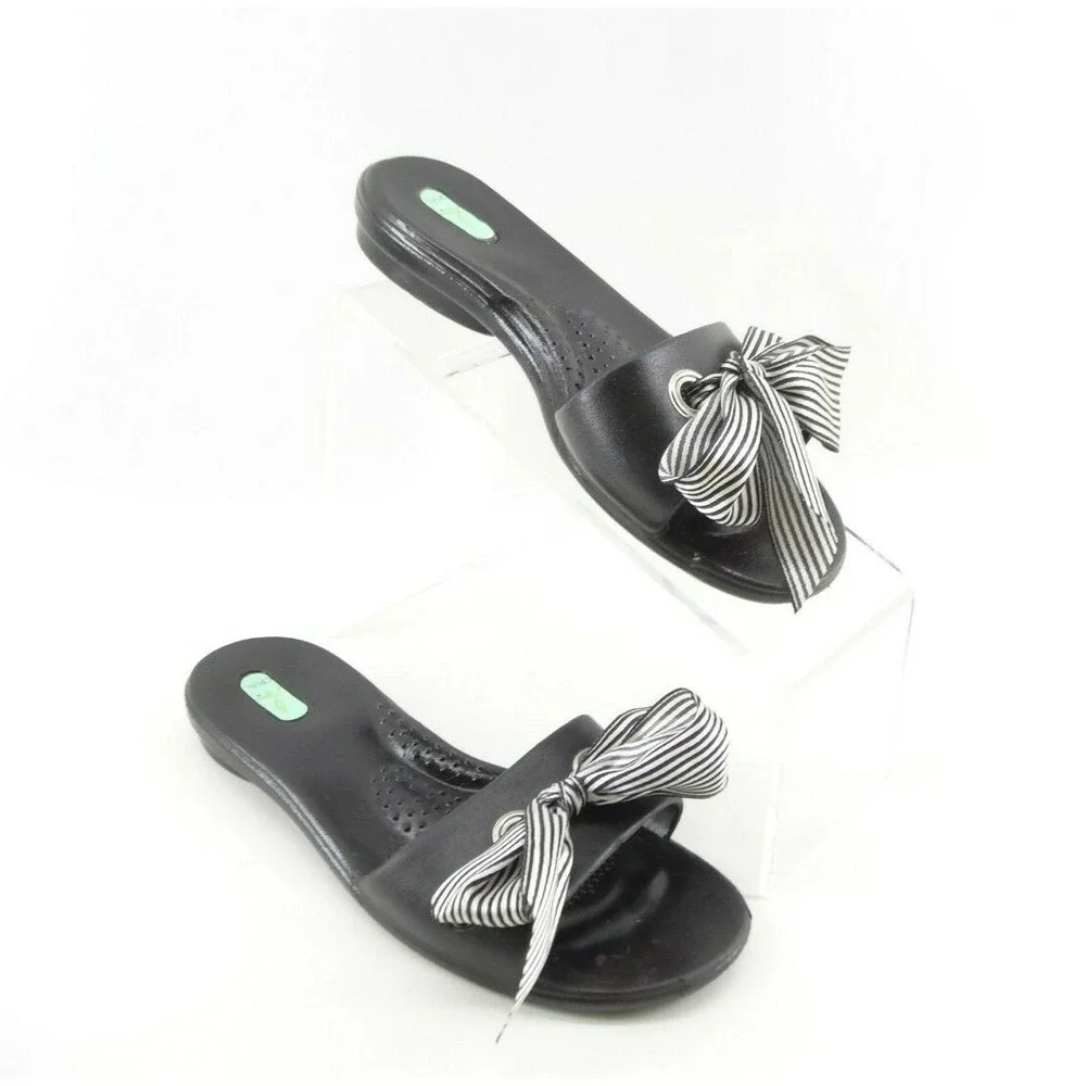 OKA B Okabashi Black Licorice Sandals Slides Rubber with Bow SZ‎ M 6.5-7.5 US